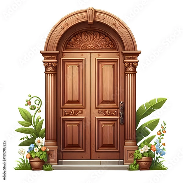 Fototapeta Modern wood door design isolated on transparent background