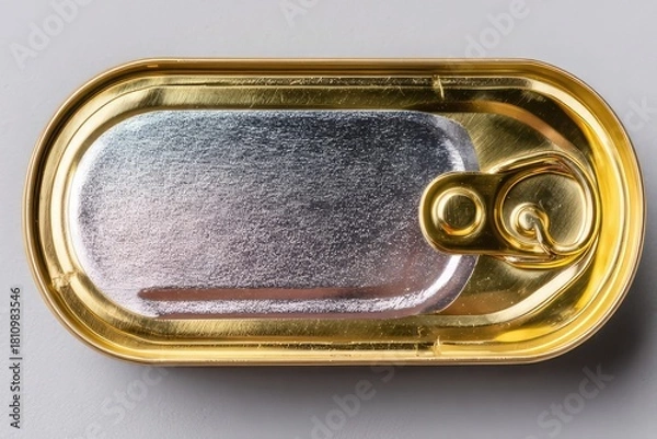 Fototapeta Top view of tinned fish can with easy open pull tab lid