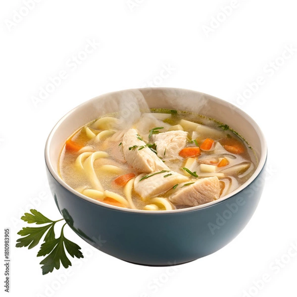 Fototapeta Chicken Noodle Soup in a bowl isolated on white background