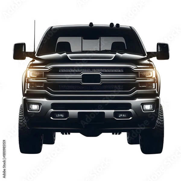 Fototapeta Pickup truck car front view silhouette isolated on transparent background