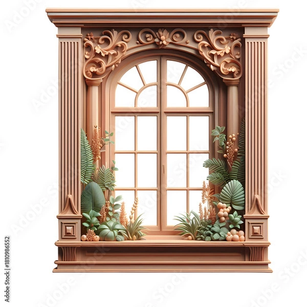 Fototapeta Realistic 3D window frame isolated on transparent background