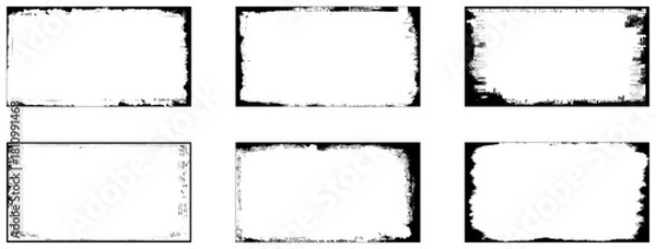 Fototapeta Grunge frames set templates. Ink paint border with rough edges for poster and banner. Retro textured overlays. 