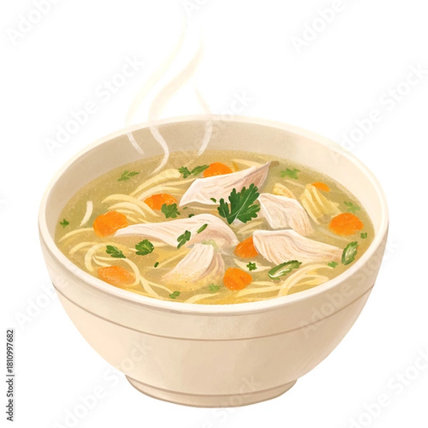 Fototapeta Chicken Noodle Soup in a bowl isolated on white background