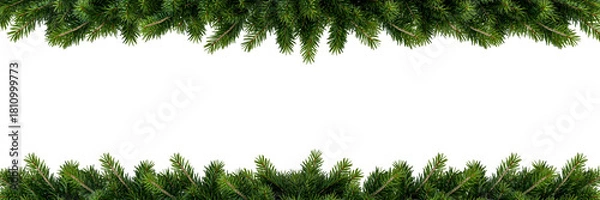 Obraz Christmas pine branches frame isolated on white background	