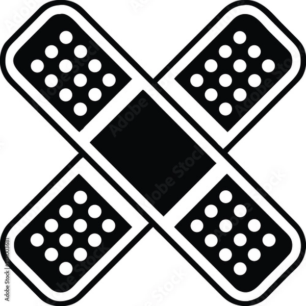 Fototapeta Two crossed band aids forming an x shape symbolizing first aid and medical care