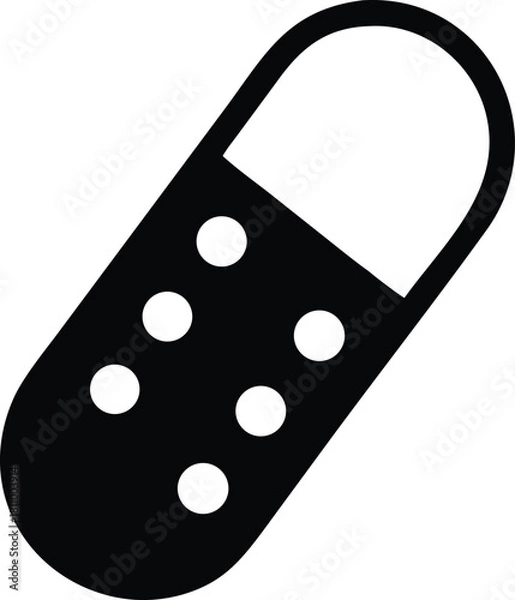 Fototapeta Simple black and white icon representing a pill capsule with multiple small dots inside