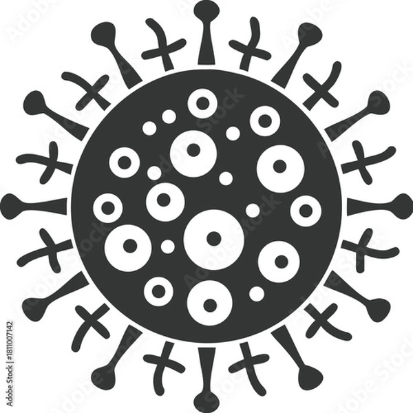 Fototapeta Stylized dark silhouette of a virus with spikes and internal circles representing particles