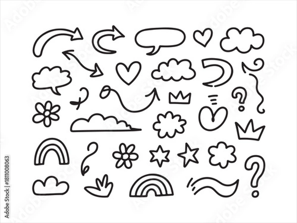 Fototapeta Hand Drawn Doodle Elements Set – Arrows, Stars, Hearts and Icons