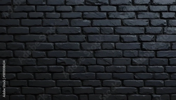 Obraz Dark black painted brick wall texture with natural stone masonry panorama background