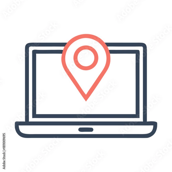 Obraz Laptop with Location Pin Icon Vector - Geo-targeting, GPS, Remote Work, and Tracking Symbol.