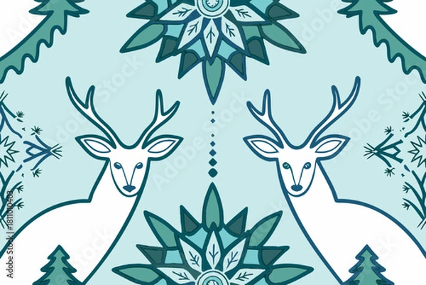 Fototapeta seamless pattern scandinavian christmas folk art