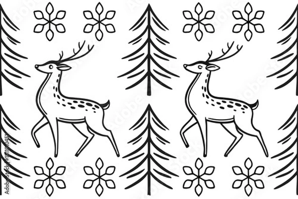 Obraz seamless pattern scandinavian christmas folk art