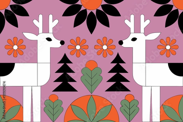Obraz seamless pattern scandinavian christmas folk art