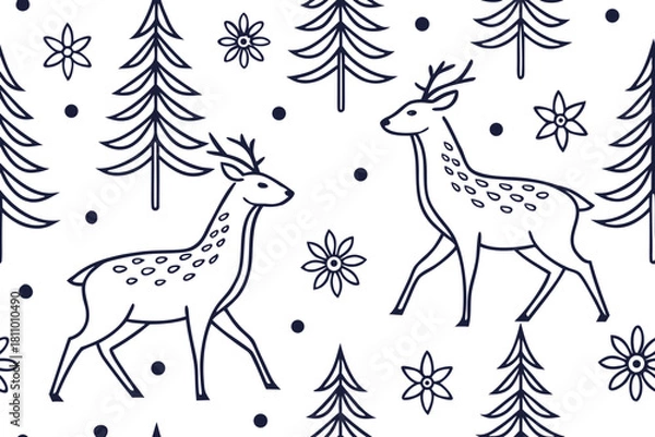 Obraz seamless pattern scandinavian christmas folk art