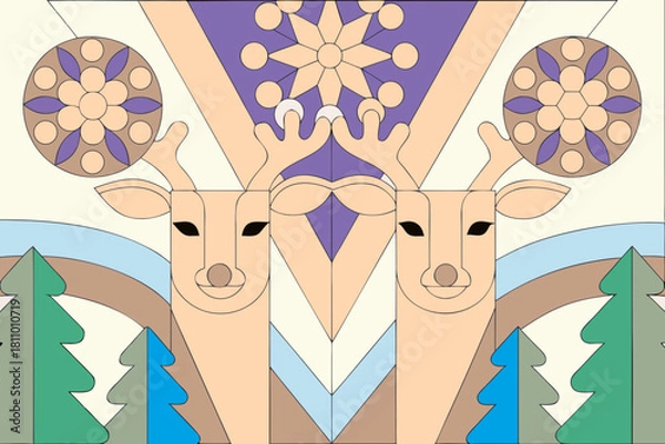 Obraz seamless pattern scandinavian christmas folk art