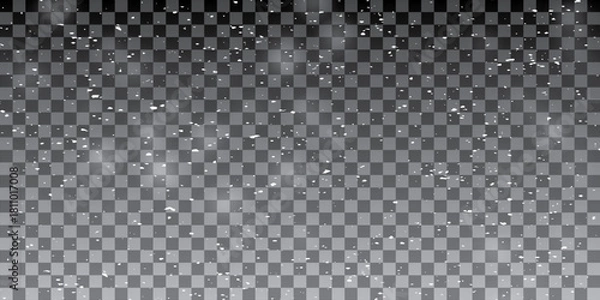 Fototapeta Vector snow on isolated transparent background. Snow png, snowflakes png. Snowfall, blizzard, winter. Snowy
