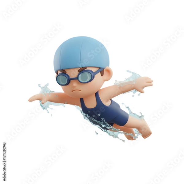 Obraz Stylized 3D Swimmer Goggles Splash