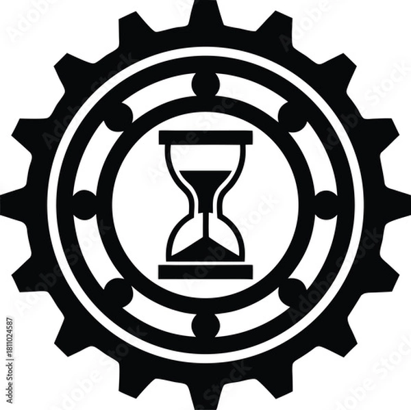 Fototapeta Hourglass inside a gear icon symbol of time management and efficiency