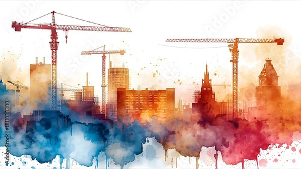 Obraz 都市開発産業をイメージしたウォーターカラーイラスト