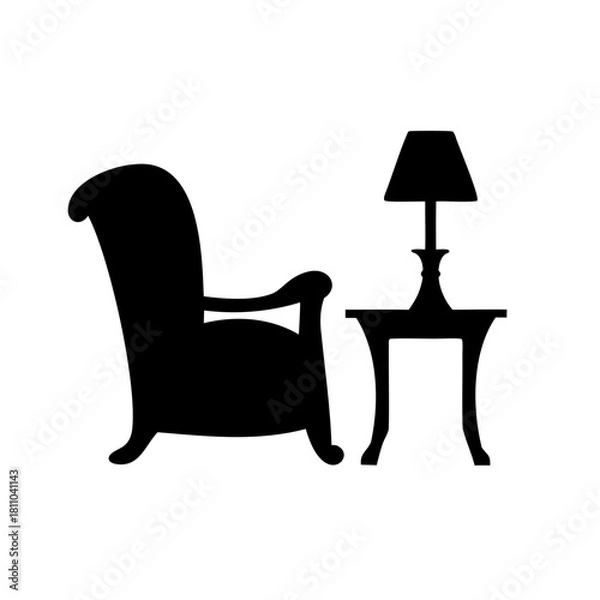 Fototapeta Elegant armchair and table lamp silhouette icon design Vector
