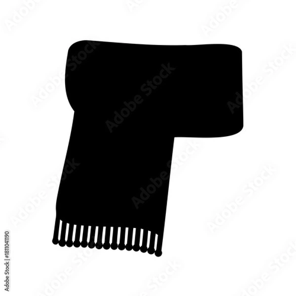 Fototapeta Black silhouette of a folded winter scarf with fringes. Vector