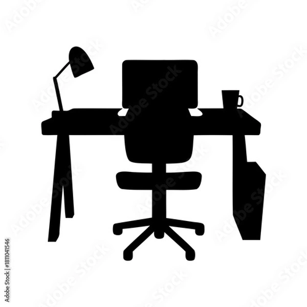 Fototapeta Essential home office desk with chair, computer and lamp Vector
