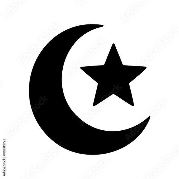 Fototapeta Crescent moon and star religious symbol vector icon Vector