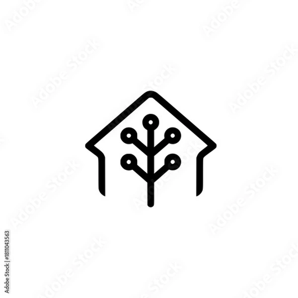 Fototapeta House with branching tree icon design illustrating nature growth beside a residential home