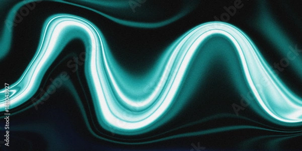 Fototapeta Abstract teal wave of light on dark textured background