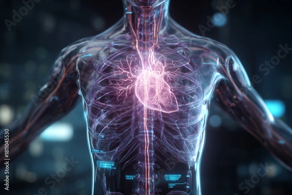 Fototapeta Visually Stunning Heart and Circulatory System Showing Transparency and Vitality for Medical Education, Research, or Healthcare Marketing Projects