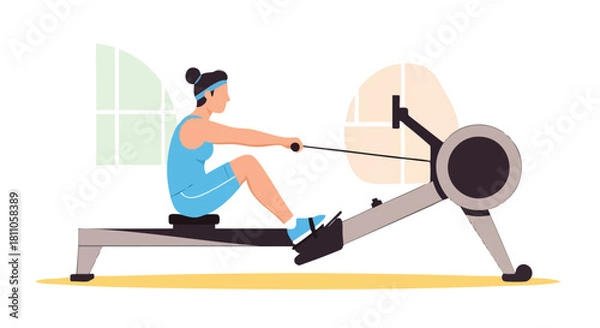 Obraz Woman performing a full-body workout on a rowing machine for cardiovascular and strength training.