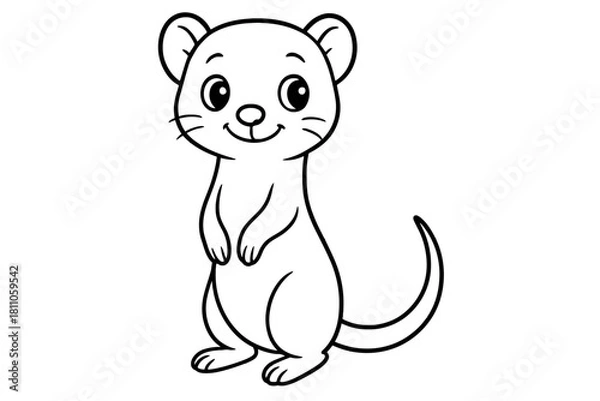 Fototapeta Cartoon ferret standing on two legs with cute smiling face and tail
