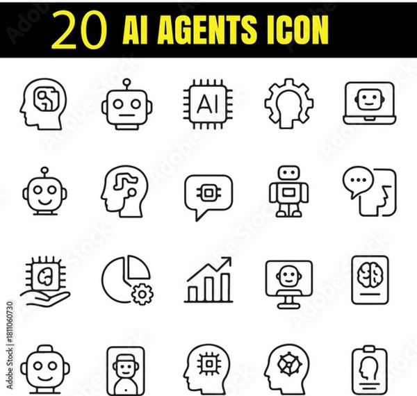 Fototapeta AI Agents Set Artificial Intelligence Automation Icons Collection