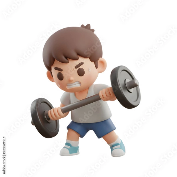 Obraz Determined Chibi Boy Weightlifting