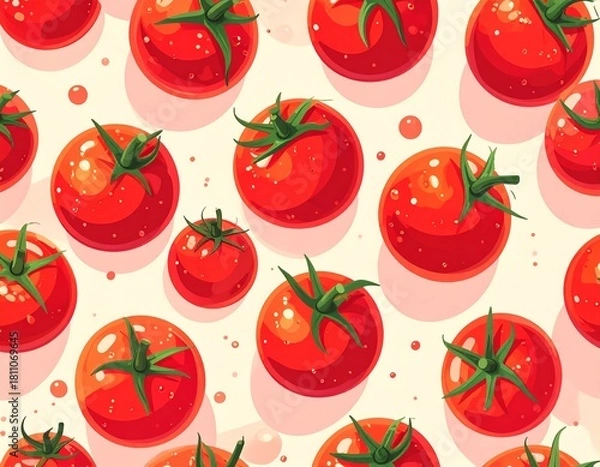 Fototapeta Cute red tomatoes pattern arranged diagonally, featuring playful and whimsical designs, perfect for kids’ prints, stationery, or fun decorative projects