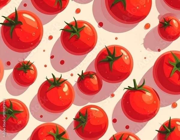 Fototapeta Cute red tomatoes pattern arranged diagonally, featuring playful and whimsical designs, perfect for kids’ prints, stationery, or fun decorative projects