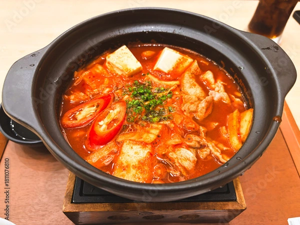 Obraz Delicious healthy chicken soup with vegetables and meat in a bowl, ready for dinner or lunch