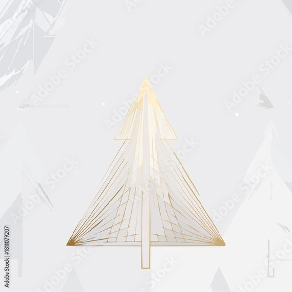 Obraz Minimal Gold Line Christmas Tree Pattern