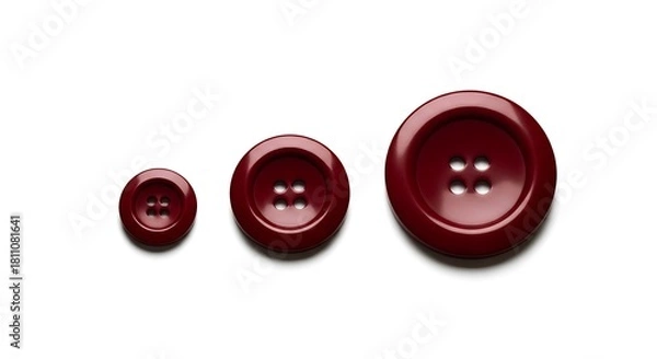 Obraz Three oval shaped deep red buttons of varying sizes on a white background