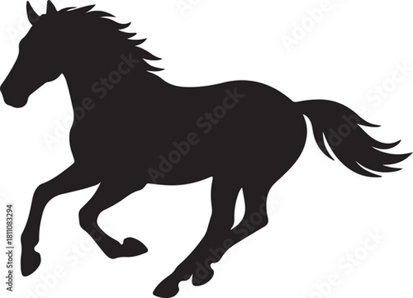 Fototapeta Silhouette of a running horse isolated on white background