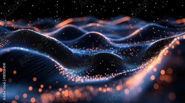 Obraz Futuristic Network Data Flow with Bright Blue and Orange Lights