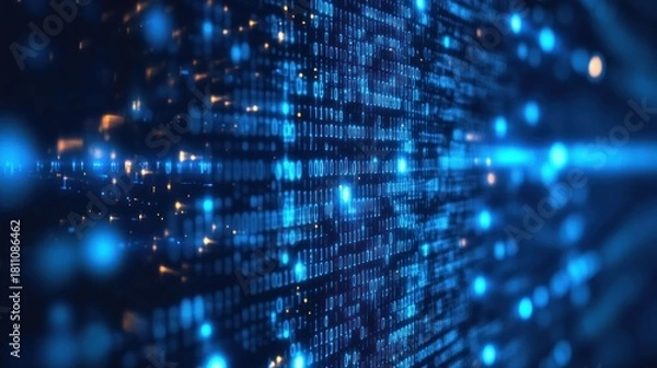 Obraz Dynamic Binary Code Flow in a Futuristic Digital Landscape