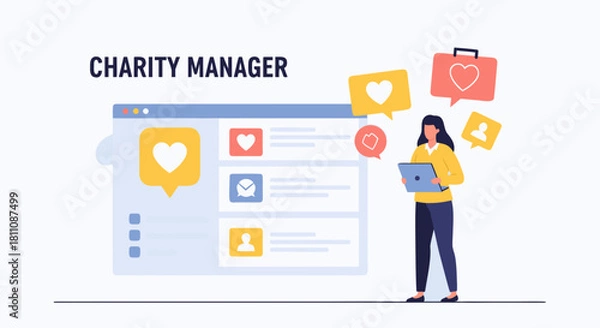 Obraz Empathetic charity manager connecting with donors online, fostering community engagement and support through digital platforms for a worthy cause