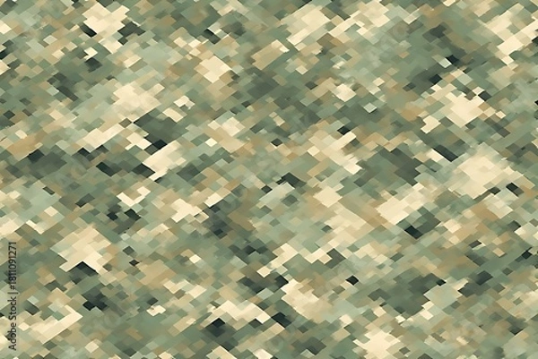 Fototapeta ia generated. Digital camouflage pattern in green and beige tones, ideal for military backgrounds, tactical designs, and outdoor-themed projects.
