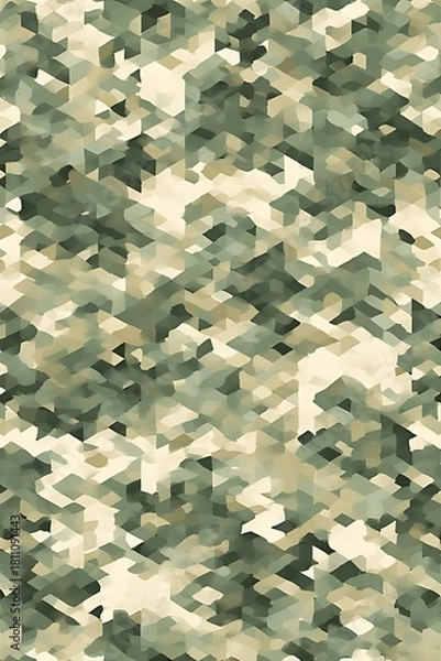 Fototapeta ia generated. Digital camouflage pattern in green and beige tones, ideal for military backgrounds, tactical designs, and outdoor-themed projects.
