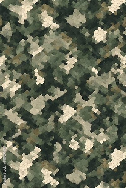 Fototapeta ia generated. Digital camouflage pattern in green and beige tones, ideal for military backgrounds, tactical designs, and outdoor-themed projects.
