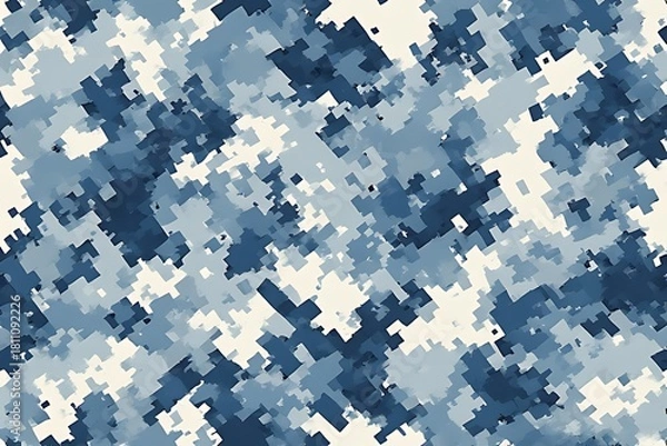 Fototapeta ia generated. Digital camouflage pattern in green and beige tones, ideal for military backgrounds, tactical designs, and outdoor-themed projects.
