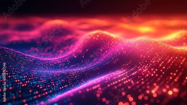 Obraz Dynamic Luminous Particles Forming Abstract Digital Waves and Gradients