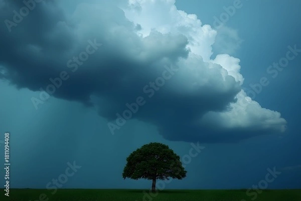 Obraz A storm cloud hovering over a single tree.