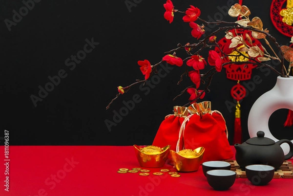Obraz Background with festive decorations for Lunar New Year celebration